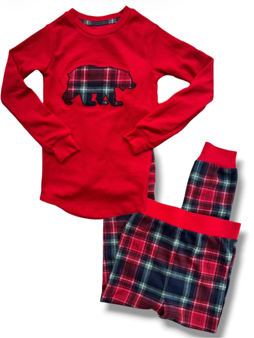 Eddie Bauer Red Plaid Bear Kids Pajama Set - Long Sleeve Top & Pants